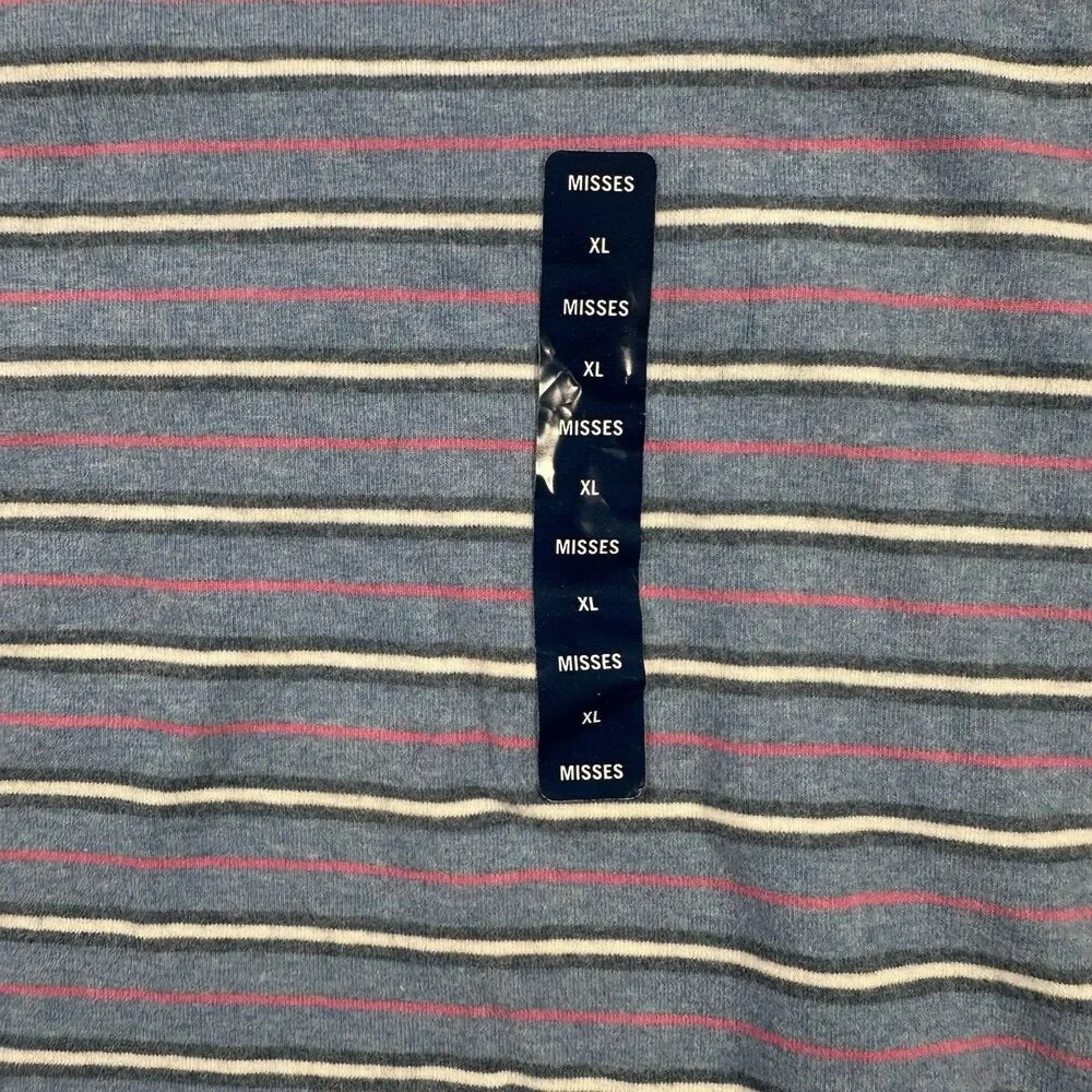 Lands’ End Women’s XL Blue Striped Long Sleeve Crew Neck Cotton Knit Shirt